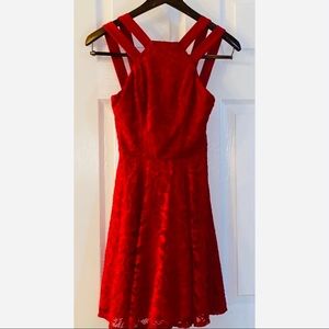 B Darlin Square Neck Double Strap Skater Dres